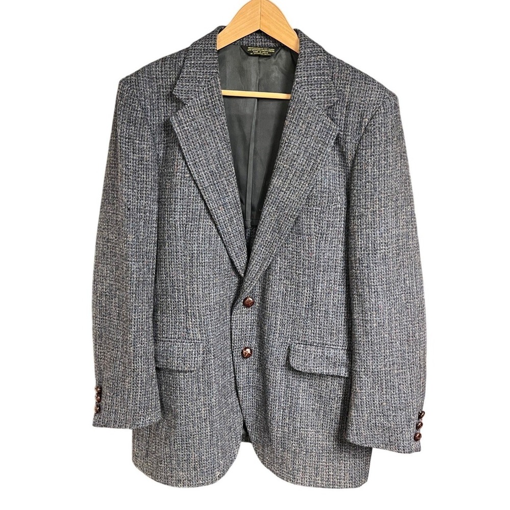 VTG Harris Tweed Blazer 40R Men's 100% Pure Scottish Wool Handwoven Tailored USA